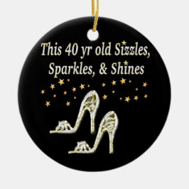 SILVER GLAMOROUS 40 BIRTHDAY DESIGN JULGRANSPRYDNAD KERAMIK