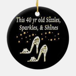 SILVER GLAMOROUS 40 BIRTHDAY DESIGN JULGRANSPRYDNAD KERAMIK