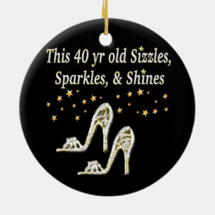 SILVER GLAMOROUS 40 BIRTHDAY DESIGN JULGRANSPRYDNAD KERAMIK