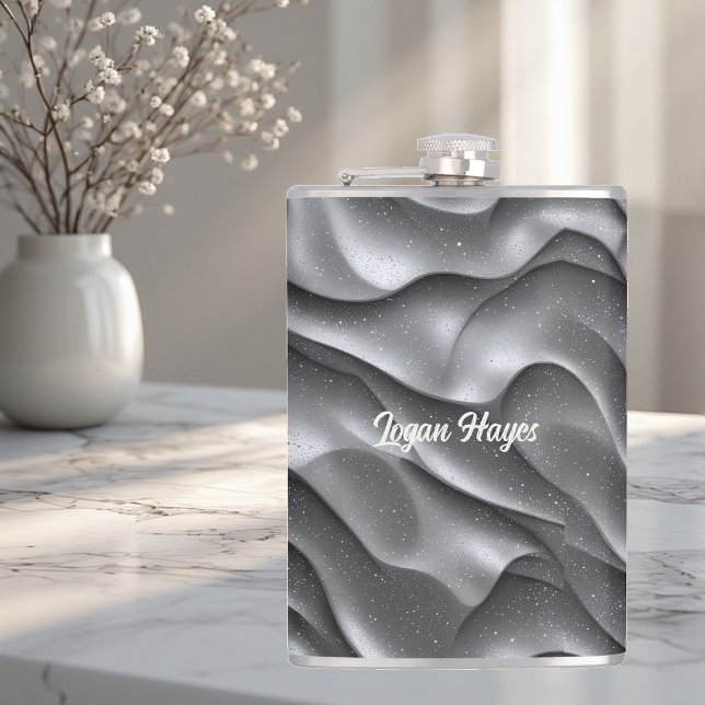 Silver Glamour Luxury Bling Metallic Waves Glitter Fickplunta (Silver Glamour Luxury Bling Metallic Waves Glitter Flask)