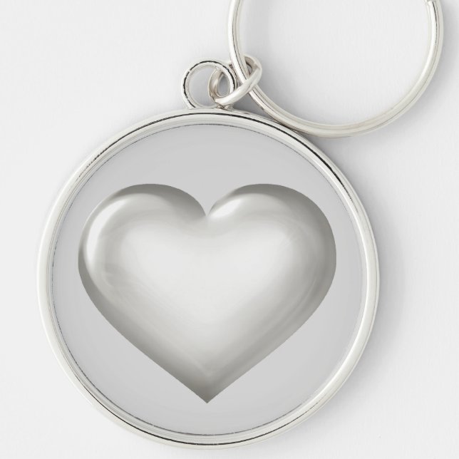 Silver glashjärtplåt rund silverfärgad nyckelring (Framsidan)