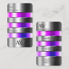 Silver Glass Se Rosa Lila Fluider med Initialer Visitkort