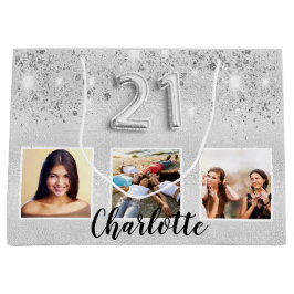 Silver glitter, 21:a födelsedag för foto namn