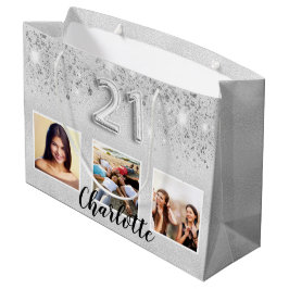 Silver glitter, 21:a födelsedag för foto namn