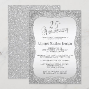 Silver Glitter 25-års bröllopsjubileum Gör-det-s Inbjudningar