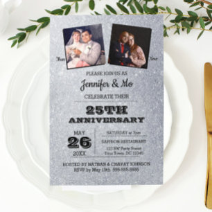 Silver Glitter 25-års bröllopsjubileumsfoto Inbjudningar