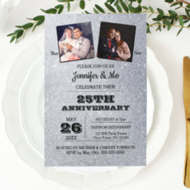 Silver Glitter 25:e Bröllop-årsdagen Foto Inbjudningar