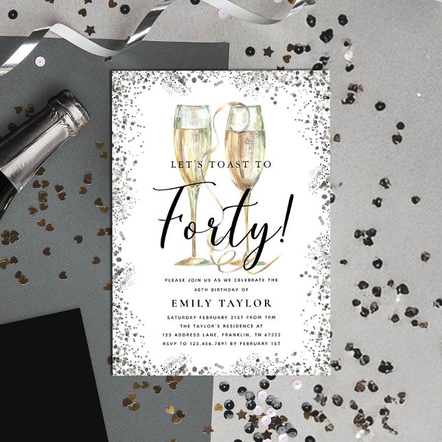 Silver Glitter 40:e födelsedag Party Inbjudningar (Skapare uppladdad)
