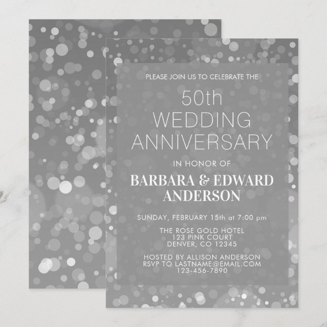 Silver Glitter 50-års bröllopsjubileum Inbjudningar (Fram/baksida)