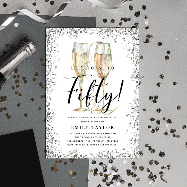 Silver Glitter 50th Birthday Party Inbjudningar (Skapare uppladdad)
