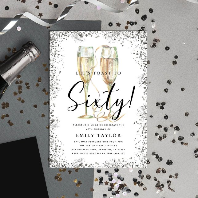 Silver Glitter 60:e Födelsedagsfesten Inbjudningar (Skapare uppladdad)