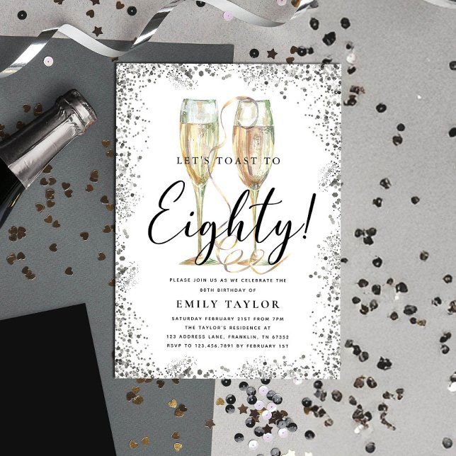 Silver Glitter 80:e Födelsedagsfesten Inbjudningar (Skapare uppladdad)