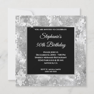 Silver Glitter Abstrakt Orm Glam Födelsedag Inbjudningar