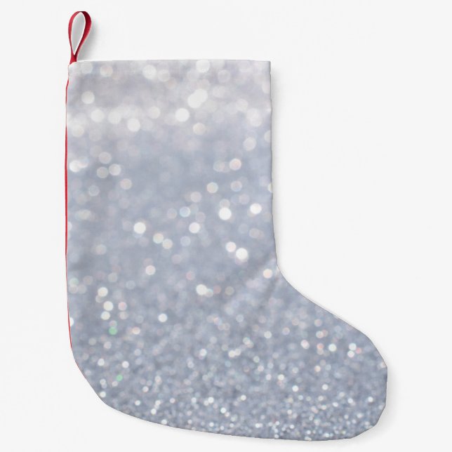 silver glitter abstraktens bakgrund i  liten julstrumpa (Framsidan)