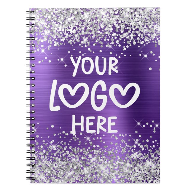 Silver Glitter Amethyst Faux Foil Business Logo Anteckningsbok (Framsidan)