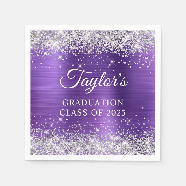 Silver Glitter Amethyst Folie Examen Pappersservett (Framsidan)