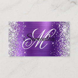 Silver Glitter Ametyst Lila Foil Finare Monogram Visitkort