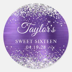 Silver Glitter Ametyst Lila Foil Sweet sixteen Runt Klistermärke