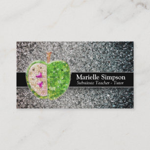 Silver Glitter Apple Supple Teacher Tutor MUA Visitkort