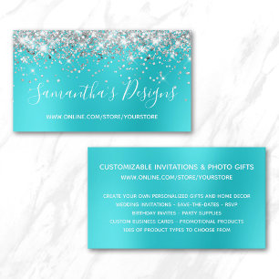 Silver Glitter Aqua Blå Oscharp Webbshop Visitkort
