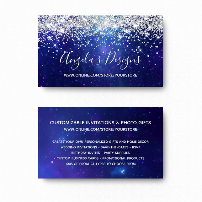 Silver Glitter Aqua Blue Galaxy Online Store Visitkort (Silver Glitter Aqua Blue Galaxy Online Store Business Card)