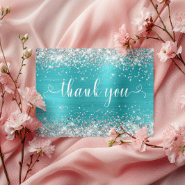 Silver Glitter Aqua Blue Sweet 16 Hearts Tack Vykort