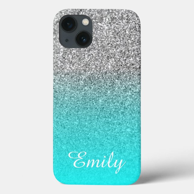 Silver Glitter Aqua Ombre Personlig (Baksida)