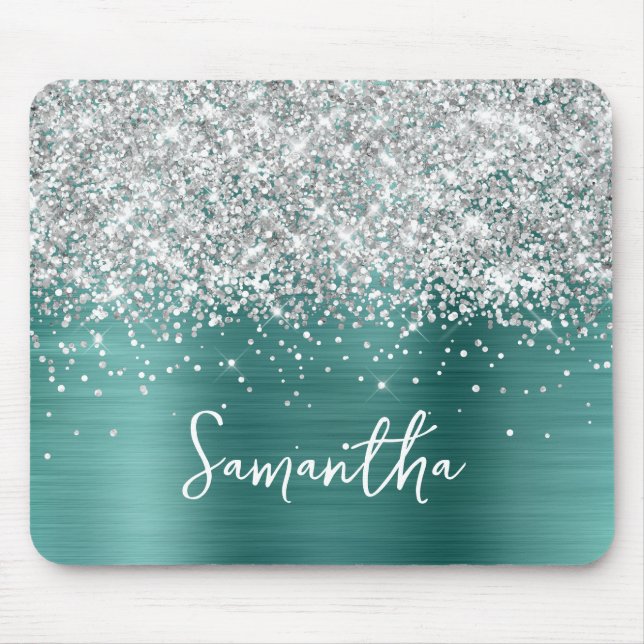 Silver Glitter Aqua Teal Glam Name Musmatta (Framsidan)