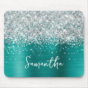 Silver Glitter Aqua Teal Glam Namn Musmatta