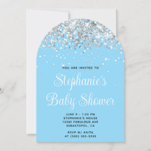 Silver Glitter Baby Blue Barnrumsfirande Inbjudningar