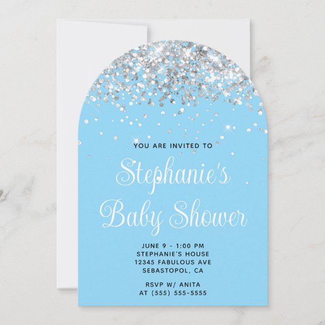 Silver Glitter Baby Blue Barnrumsfirande Inbjudningar (Framsida)