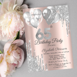 Silver Glitter-ballonger 65e födelsedag Inbjudningar