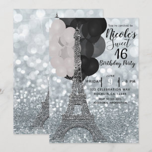 Silver Glitter Ballonger Eiffeltornet Sweet 16 Chi Inbjudningar
