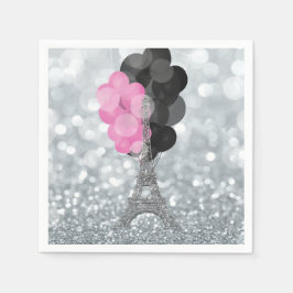 Silver Glitter & Ballonger Paris Eiffeltornet Part Pappersservett