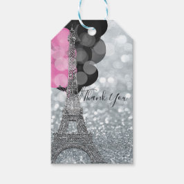 Silver Glitter & Ballonger Paris Eiffeltornet Part Presentetikett