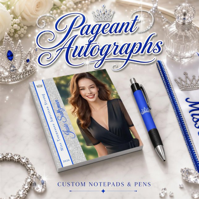 Silver Glitter Band Autograf Notepad Anteckningsblock (Complete your pageant brand with a custom photo notepad and pen set for autographs at pageants)