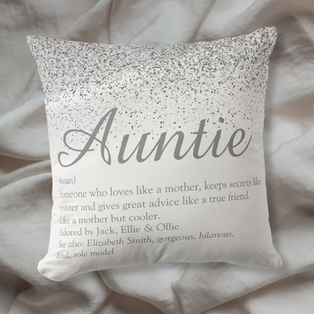 Silver Glitter Bästa Auntie Faster Definition Kudde (Silver Glitter Best Ever Auntie Aunt Definition Throw Pillow)