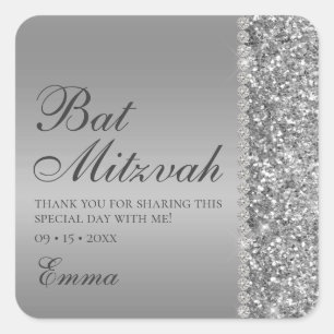 Silver Glitter Bat Mitzvah Fyrkantigt Klistermärke