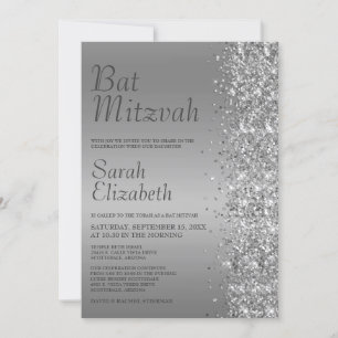 Silver Glitter Bat Mitzvah-inbjudan Inbjudningar