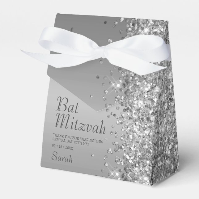 Silver Glitter Bat mitzvah Presentaskar (Framsidan Sidan)