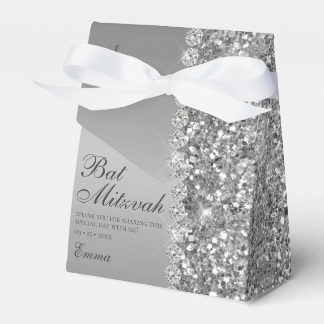 Silver Glitter Bat mitzvah Presentaskar (Framsidan Sidan)