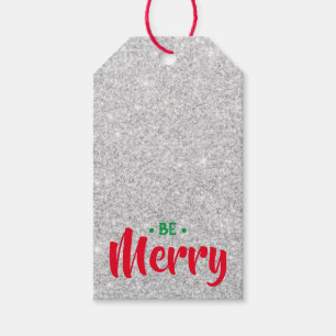 Silver Glitter BE God jul Gift Märkre Presentetikett