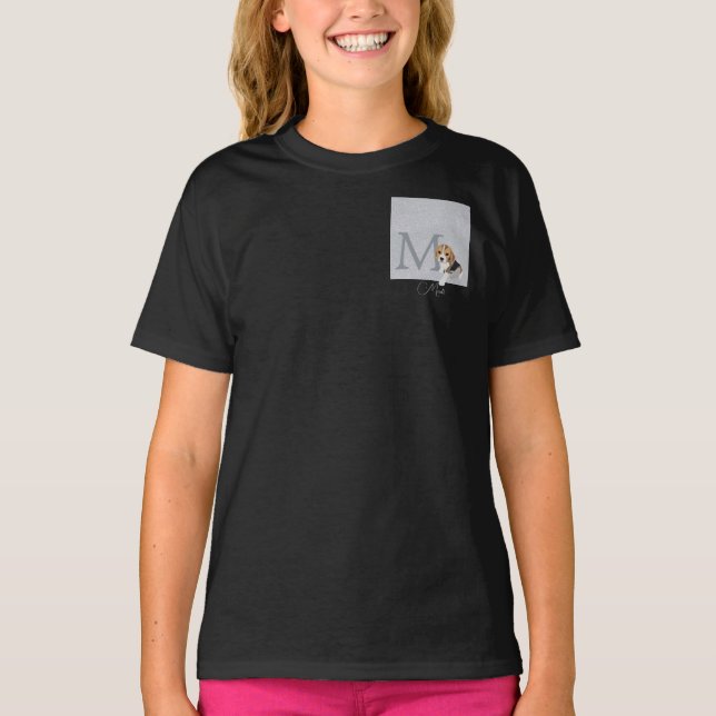 Silver Glitter Beagle Hund älskare Anpassade namnf T Shirt (Framsida)