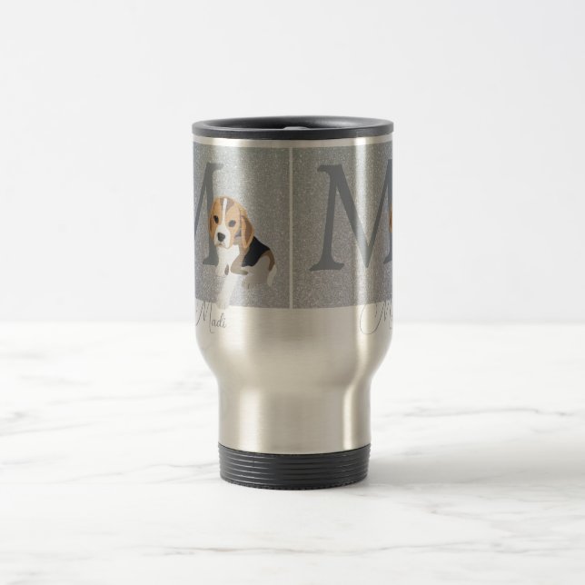 Silver Glitter Beagle Hundägare och Proud Monogram Resemugg (Center)