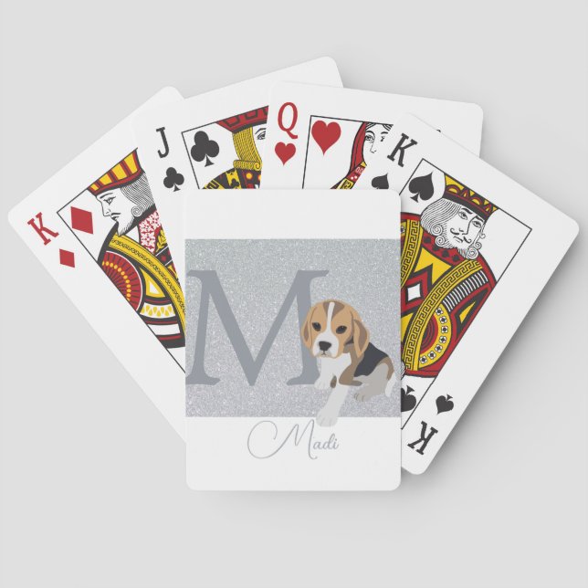 Silver Glitter Beagle-Hundälskarna Personlig Namn Casinokort (Baksidan)