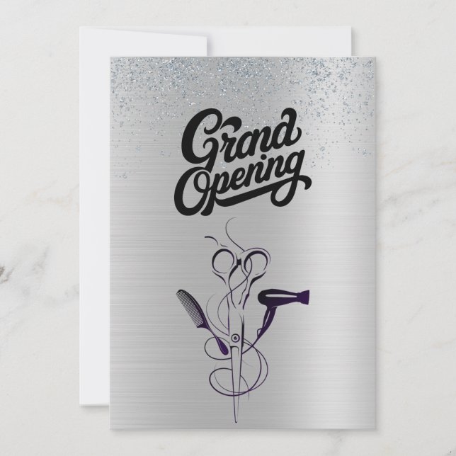 Silver Glitter Beauty Salon Grand Open Inbjudningar (Framsida)