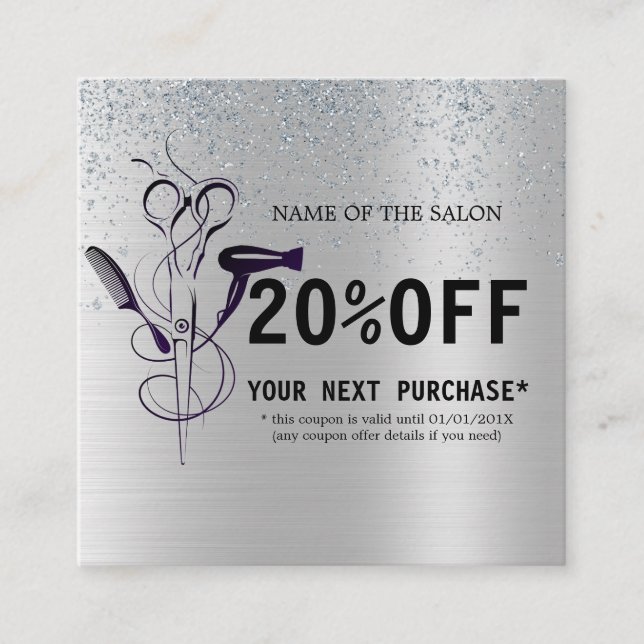 Silver Glitter Beauty Salon Rabattkort (Framsida)