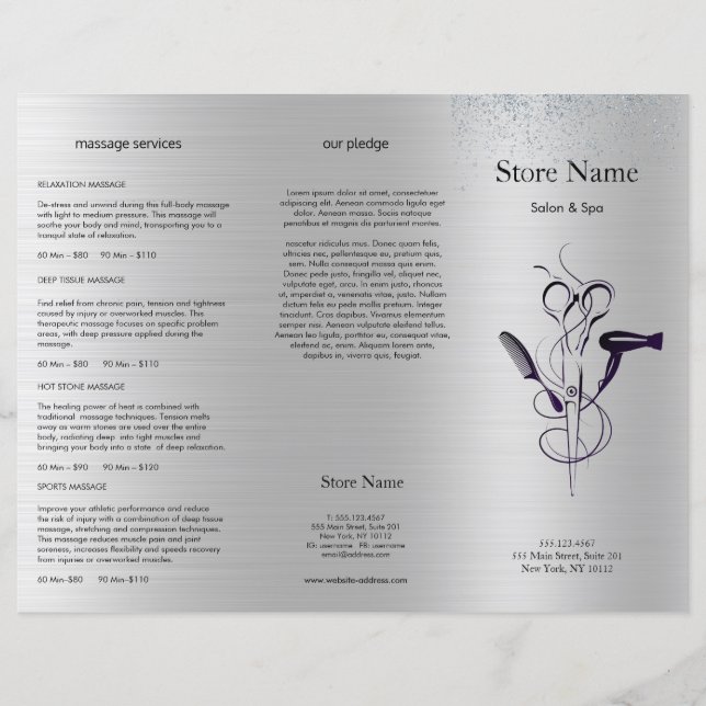 Silver Glitter Beauty Salon Trifold Broschyr (Framsida)