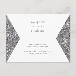 Silver Glitter Bild Bröllop spara datum Vykort