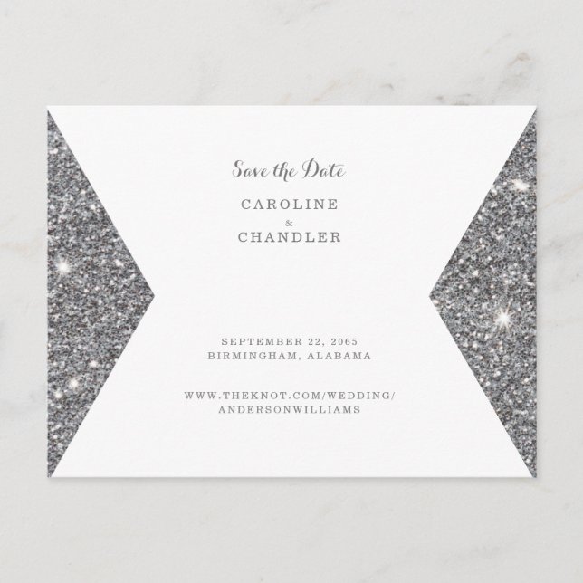 Silver Glitter Bild Bröllop spara datum Vykort (Framsida)